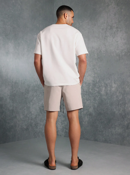 Graue Drop-Crotch Baumwoll-Shorts mit Kordelzug